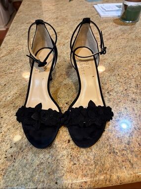 Talbots Black Floral Ankle-Strap Heels
